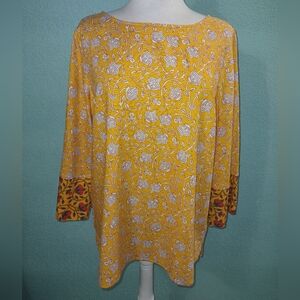 Soft Surroundings Sz L NWT Yellow Floral Top